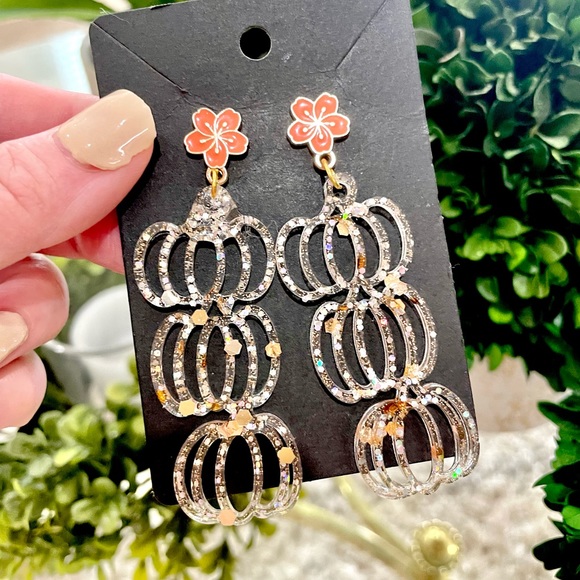 Floral Pumpkin Acrylic Earrings - Picture 2 of 8